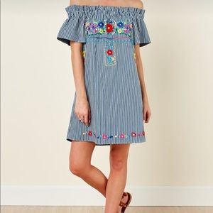 Aura embroidered off the shoulder dress